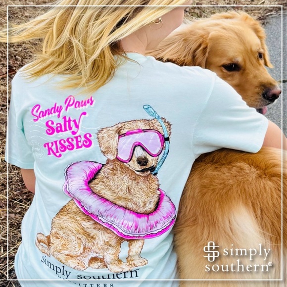 Simply Southern Tops - Simply Southern Sandy Paws Salty Kisses Tee Women’s XXL Dog Float Mint T-shirt